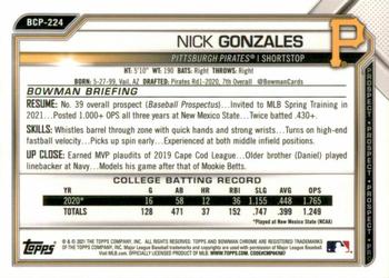 2021 Bowman Chrome - Prospects #BCP-224 Nick Gonzales Back