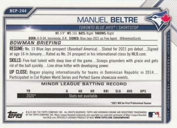 2021 Bowman Chrome - Prospects #BCP-244 Manuel Beltre Back