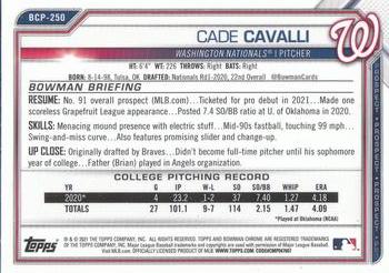 2021 Bowman Chrome - Prospects #BCP-250 Cade Cavalli Back
