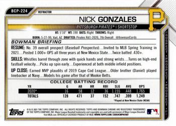 2021 Bowman Chrome - Prospects Refractor #BCP-224 Nick Gonzales Back
