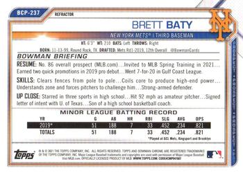 2021 Bowman Chrome - Prospects Refractor #BCP-237 Brett Baty Back