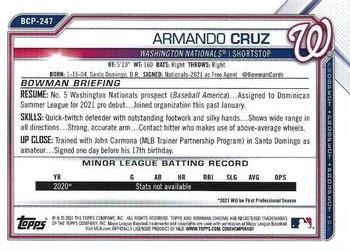 2021 Bowman Chrome - Prospects Fuchsia Refractor #BCP-247 Armando Cruz Back