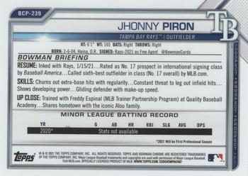 2021 Bowman Chrome - Prospects Fuchsia Shimmer Refractor #BCP-239 Jhonny Piron Back