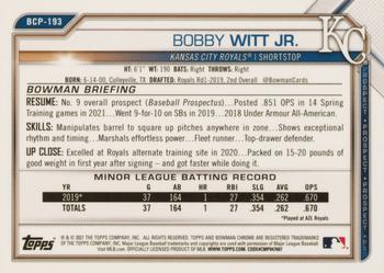 2021 Bowman Chrome - Prospects Green Refractor #BCP-193 Bobby Witt Jr. Back