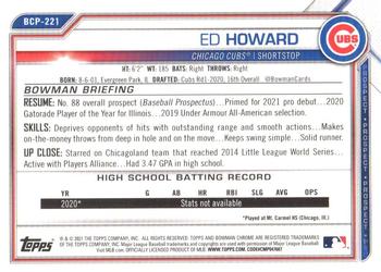 2021 Bowman Chrome - Prospects Green Shimmer Refractor #BCP-221 Ed Howard Back