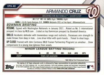 2021 Bowman Chrome - Prospect Autographs #CPA-AC Armando Cruz Back