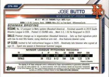 2021 Bowman Chrome - Prospect Autographs #CPA-JBU Jose Butto Back