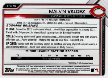 2021 Bowman Chrome - Prospect Autographs #CPA-MV Malvin Valdez Back