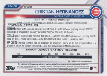 2021 Bowman Chrome - Prospect Autographs Refractor #CPA-CH Cristian Hernandez Back