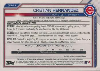 2021 Bowman Chrome - Prospect Autographs HTA Choice Refractor #CPA-CH Cristian Hernandez Back