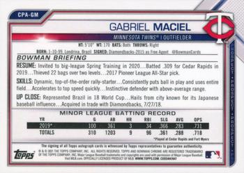 2021 Bowman Chrome - Prospect Autographs Orange Refractor #CPA-GM Gabriel Maciel Back