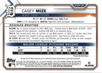 2021 Bowman Chrome - Rookie Autographs #BCRA-CM Casey Mize Back