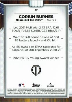 2022 Topps Tribute #27 Corbin Burnes Back