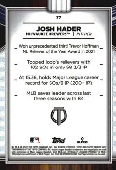 2022 Topps Tribute #77 Josh Hader Back