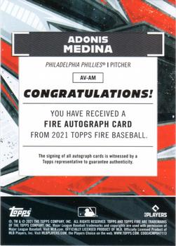2021 Topps Fire - Autographs #AV-AM Adonis Medina Back