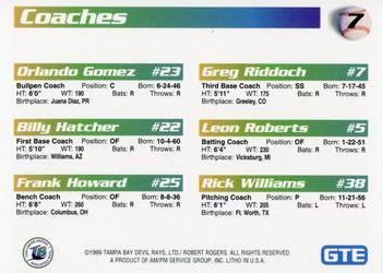 1999 GTE Tampa Bay Devil Rays #7 Coaches Back