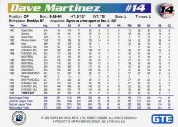 1999 GTE Tampa Bay Devil Rays #14 Dave Martinez Back