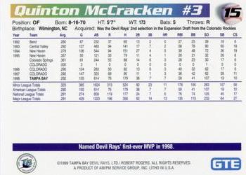1999 GTE Tampa Bay Devil Rays #15 Quinton McCracken Back