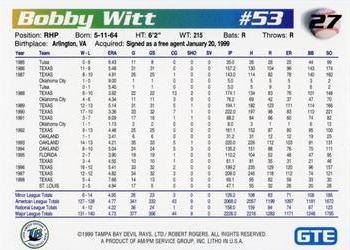 1999 GTE Tampa Bay Devil Rays #27 Bobby Witt Back