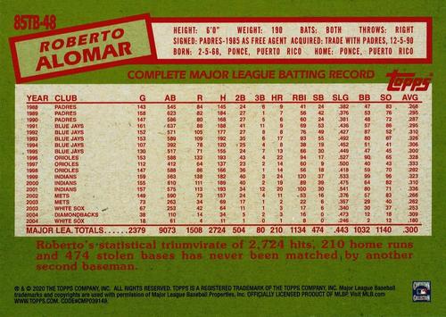 2020 Topps 1985 Topps Baseball 35th Anniversary (Series Two) 5x7 #85TB-48 Roberto Alomar Back