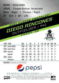 2021 Choice Eugene Emeralds #2 Diego Rincones Back