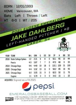 2021 Choice Eugene Emeralds #34 Jake Dahlberg Back