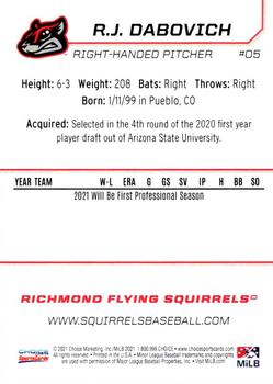 2021 Choice Richmond Flying Squirrels #05 R.J. Dabovich Back