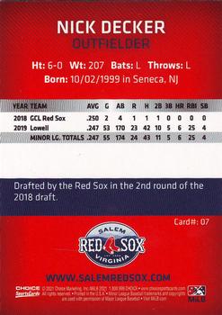 2021 Choice Salem Red Sox #07 Nick Decker Back