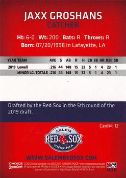 2021 Choice Salem Red Sox #12 Jaxx Groshans Back