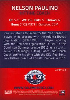 2021 Choice Salem Red Sox #33 Nelson Paulino Back