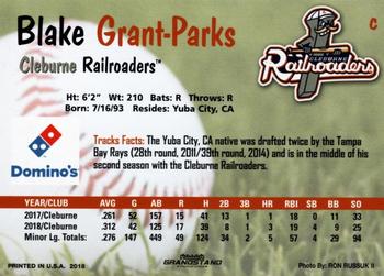 2018 Grandstand Cleburne Railroaders #NNO Blake Grant-Parks Back