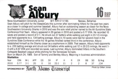 2011 North Adams SteepleCats #NNO Sean Albury Back