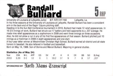 2011 North Adams SteepleCats #NNO Randall Bulliard Back