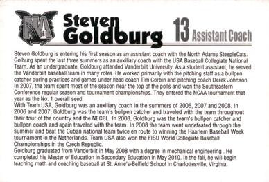2011 North Adams SteepleCats #NNO Steven Goldburg Back