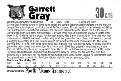 2011 North Adams SteepleCats #NNO Garrett Gray Back