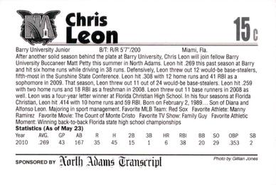 2011 North Adams SteepleCats #NNO Chris Leon Back