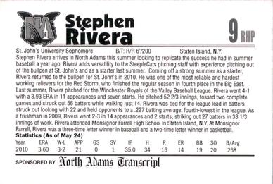 2011 North Adams SteepleCats #NNO Stephen Rivera Back
