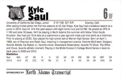 2011 North Adams SteepleCats #NNO Kyle Saul Back