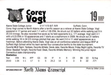 2011 North Adams SteepleCats #NNO Corey Vogt Back