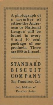 1917 Standard Biscuit #92 Benny Kauff Back