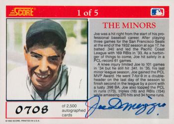1992 Score - Joe DiMaggio: Yankee Clipper Autographs #1 Joe DiMaggio Back