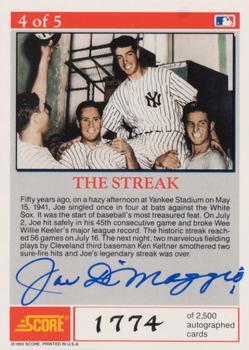 1992 Score - Joe DiMaggio: Yankee Clipper Autographs #4 Joe DiMaggio Back