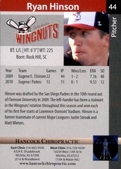 2011 Wichita Wingnuts #NNO Ryan Hinson Back