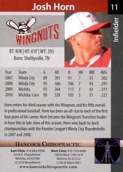 2011 Wichita Wingnuts #NNO Josh Horn Back