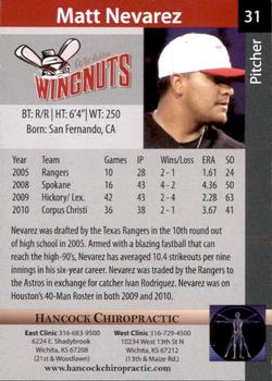 2011 Wichita Wingnuts #NNO Matt Nevarez Back