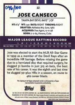 2021 Topps Archives Snapshots - Base Autographs Negative Inverse #12 Jose Canseco Back