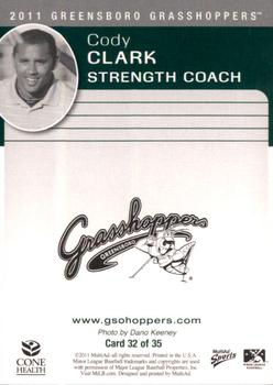 2011 MultiAd Greensboro Grasshoppers SGA #32 Cody Clark Back