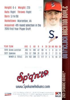2021 Choice Spokane Indians #14 Brenton Doyle Back