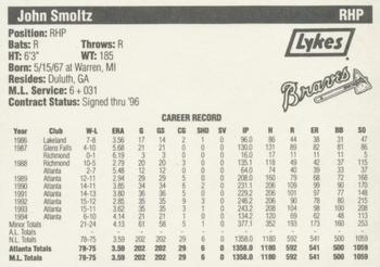 1995 Lykes Atlanta Braves #NNO John Smoltz Back