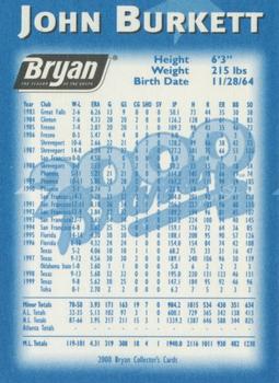 2000 Bryan Atlanta Braves #NNO John Burkett Back